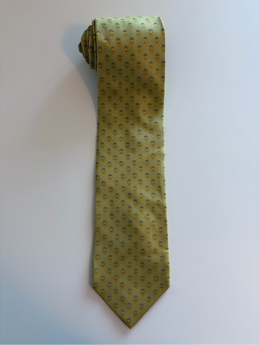 Ermenegildo Zegna 100% Silk Tie Green Pattern Made in Italy